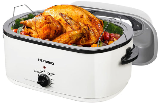 Horno Tostador Eléctrico de 24 Cuartos de Kiss the Water: Horno para Pavo con Tapa Visible y Autohilado, Descongelación Caliente, Temperatura Ajustable, Estante Extraíble para Sartén, Acero Inoxidable