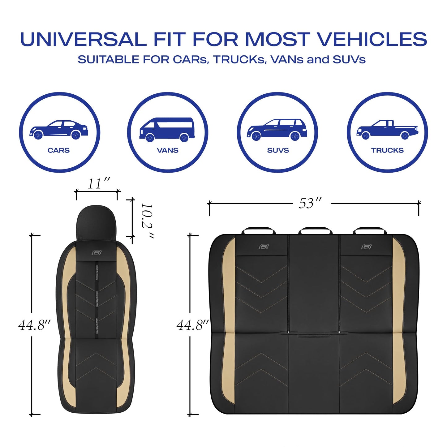 Skechers Fundas de asiento de coche, lujosas fundas de asiento de cuero sintético, protector de asiento de coche impermeable antideslizante para asientos delanteros, accesorios de coche compatibles