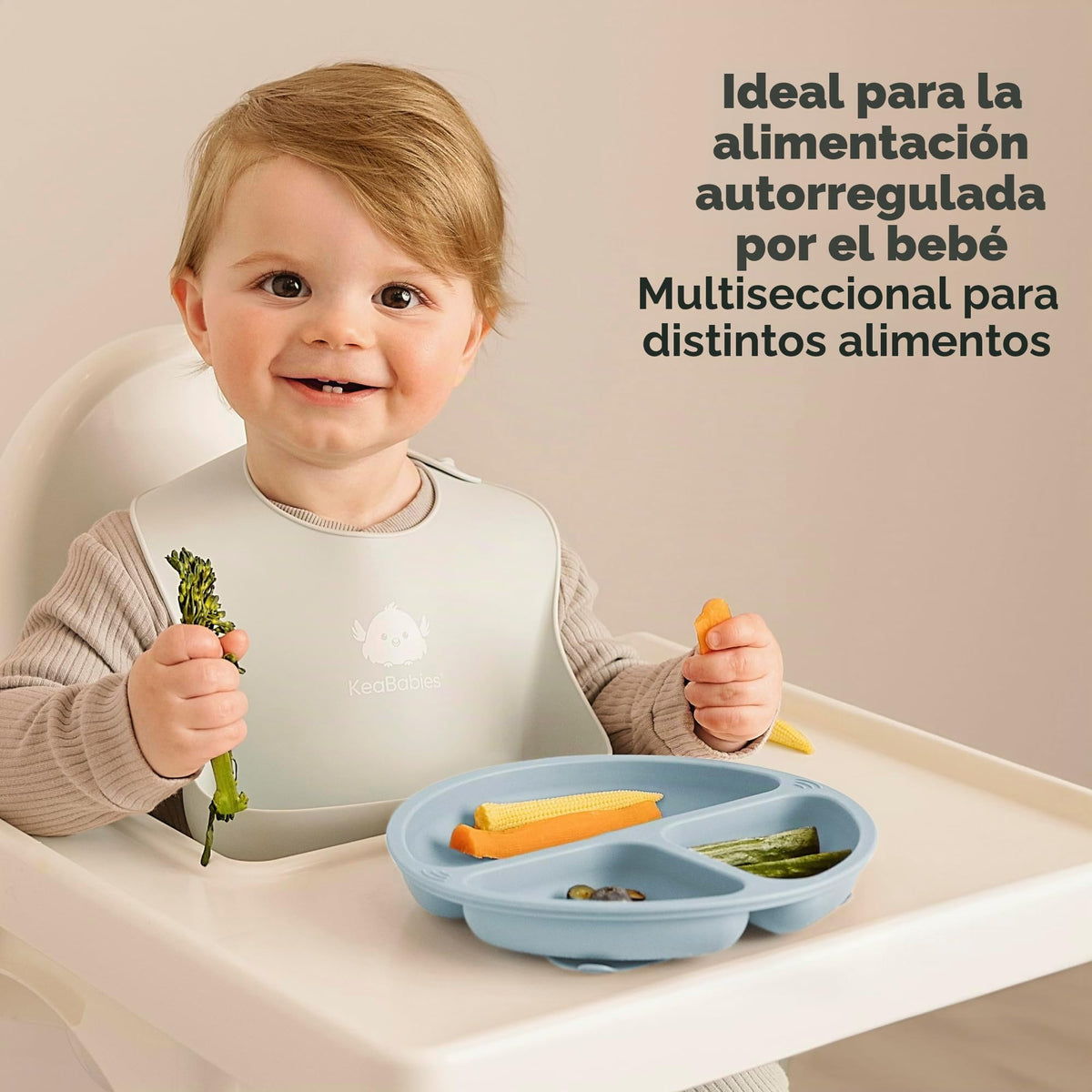 KeaBabys Placas de succión con tapa para bebé, paquete de 3 placas de succión 100% de silicona para bebés, niños, placas para bebés con succión, tapa, sin BPA, microondas (Amaze)