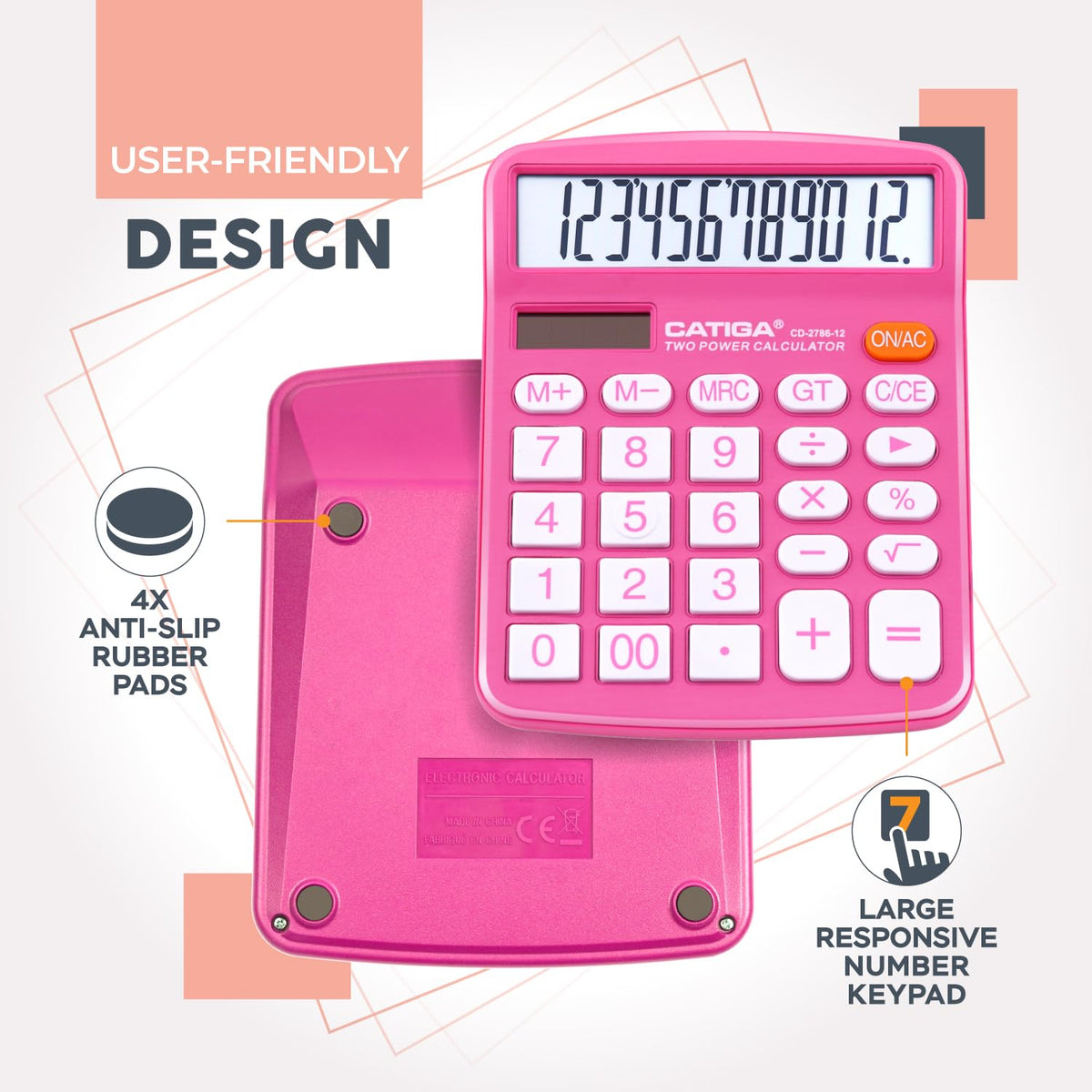 Calculadora CATIGA Negro 12 Dígitos LCD Grande Energía Solar Batería Dual para Oficina Hogar Escuela