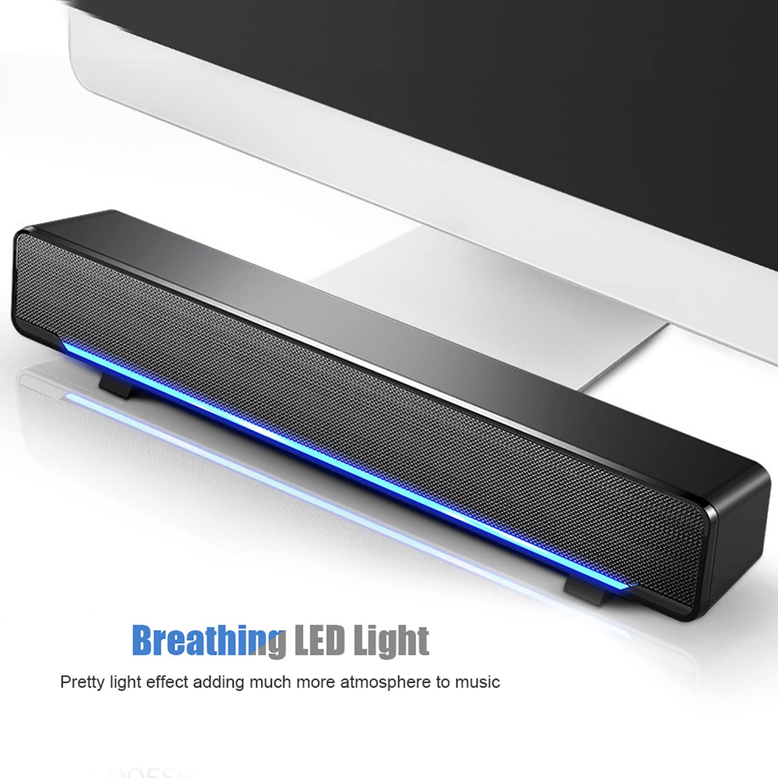 Ejoyous Barra de sonido estéreo con cable USB, compatible con múltiples dispositivos, diseño clásico y duradero en negro