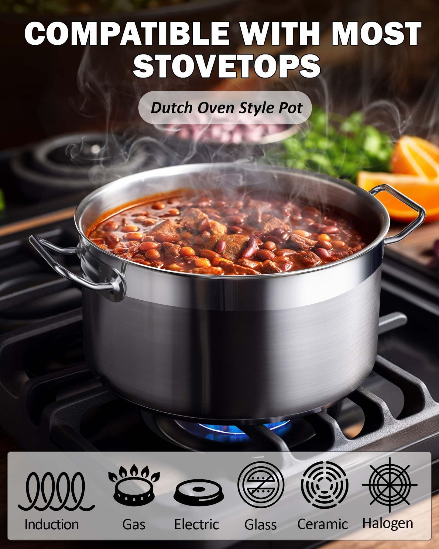 Cooks - Cacerola de horno holandés estándar con tapa, ollas profesionales de acero inoxidable de 9 cuartos de galón, color plateado
