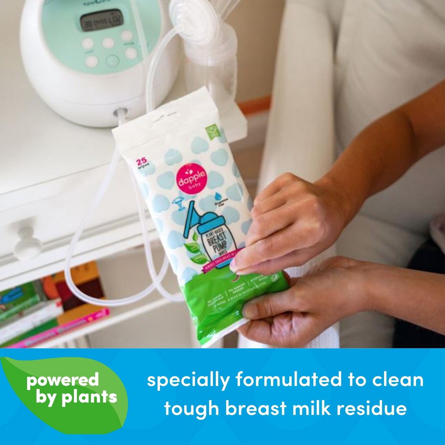 Dapple Baby, 25 unidades, sin fragancia, a base de plantas e hipoalergénicas, elimina los residuos de leche, no deja sabor, práctica bolsa para toallitas