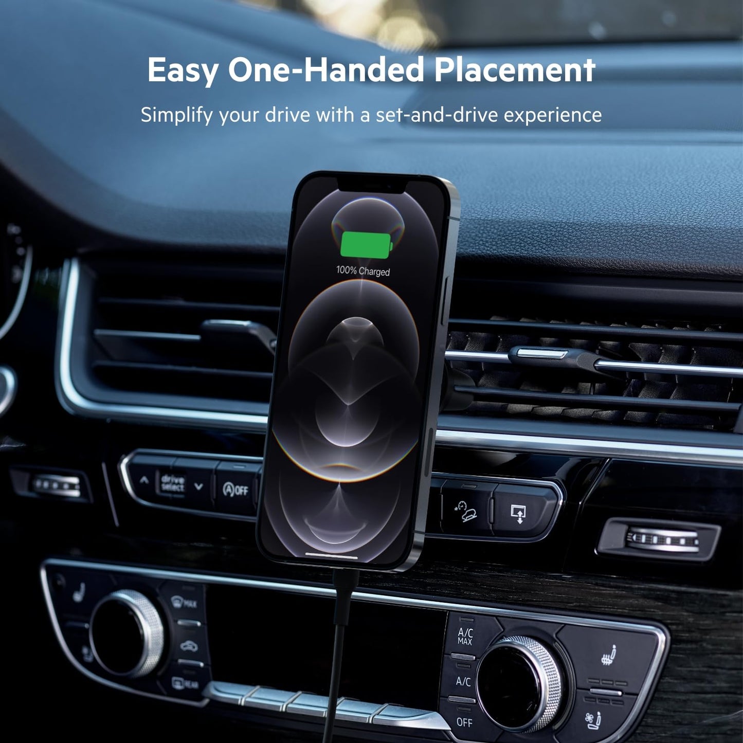 Belkin WIC004BTBK-NC Cargador inalámbrico magnético para coche de 10 W, Negro