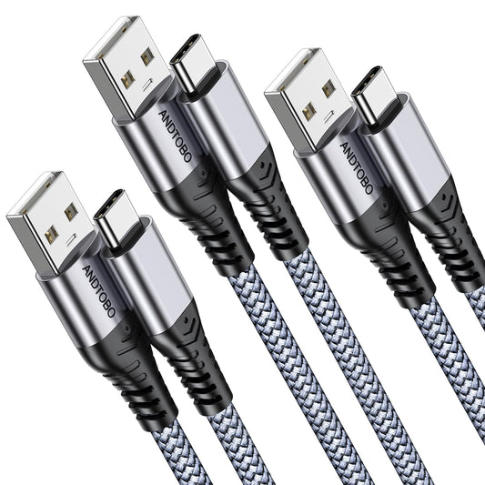 Cable USB C a USB A 3.1A, [3 Unidades 1M] Cable Tipo C Carga Rápida con Trenza de Nailon Compatible con iPhone 15 16 Plus Pro Max, Samsung S21 S22 S23 S23+ S23 Ultra S20 S10 S9 Note 20, Pixel 7