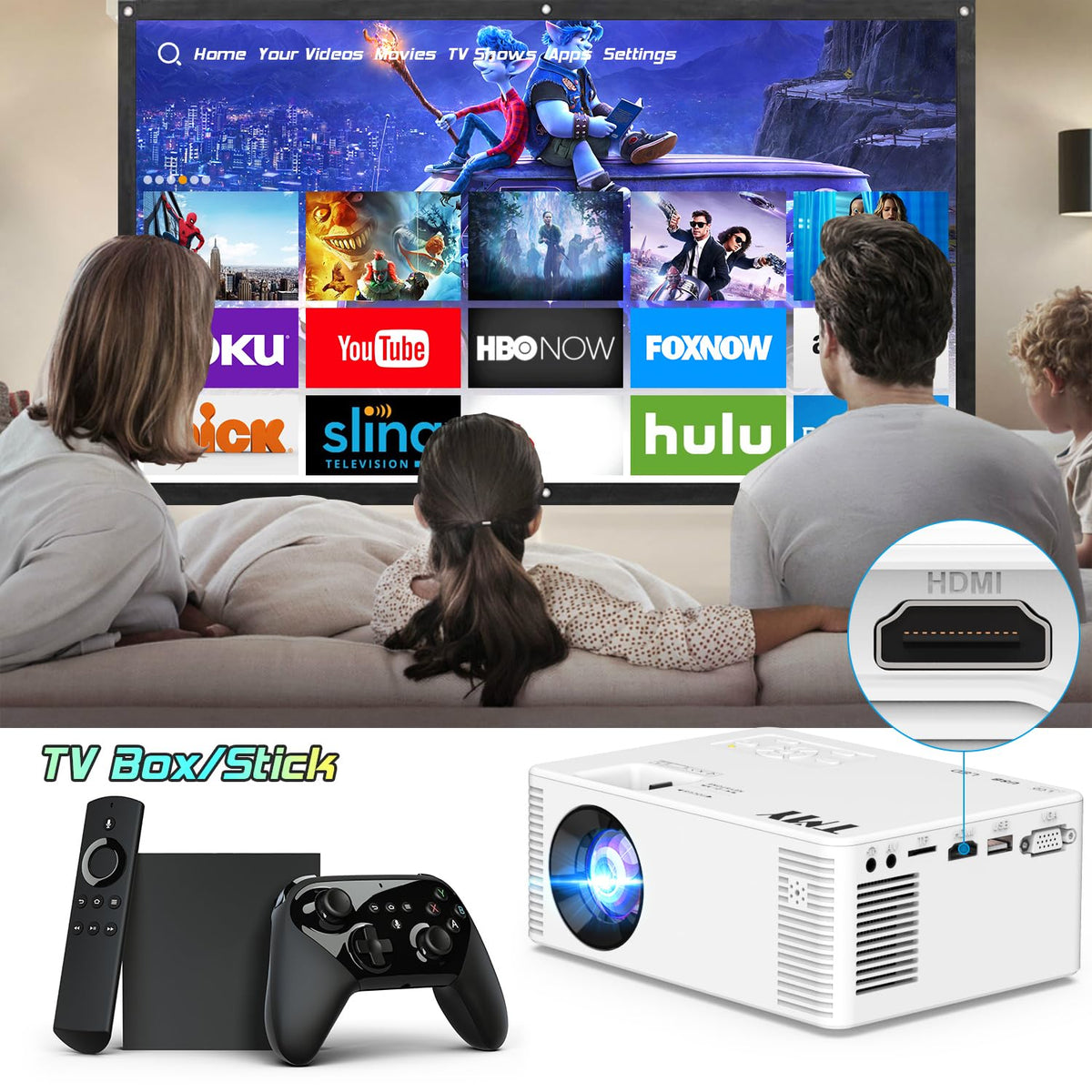 Mini Proyector Portátil TMY Beige Mejorado Full HD 1080P Compatible con Smartphone y TV Stick