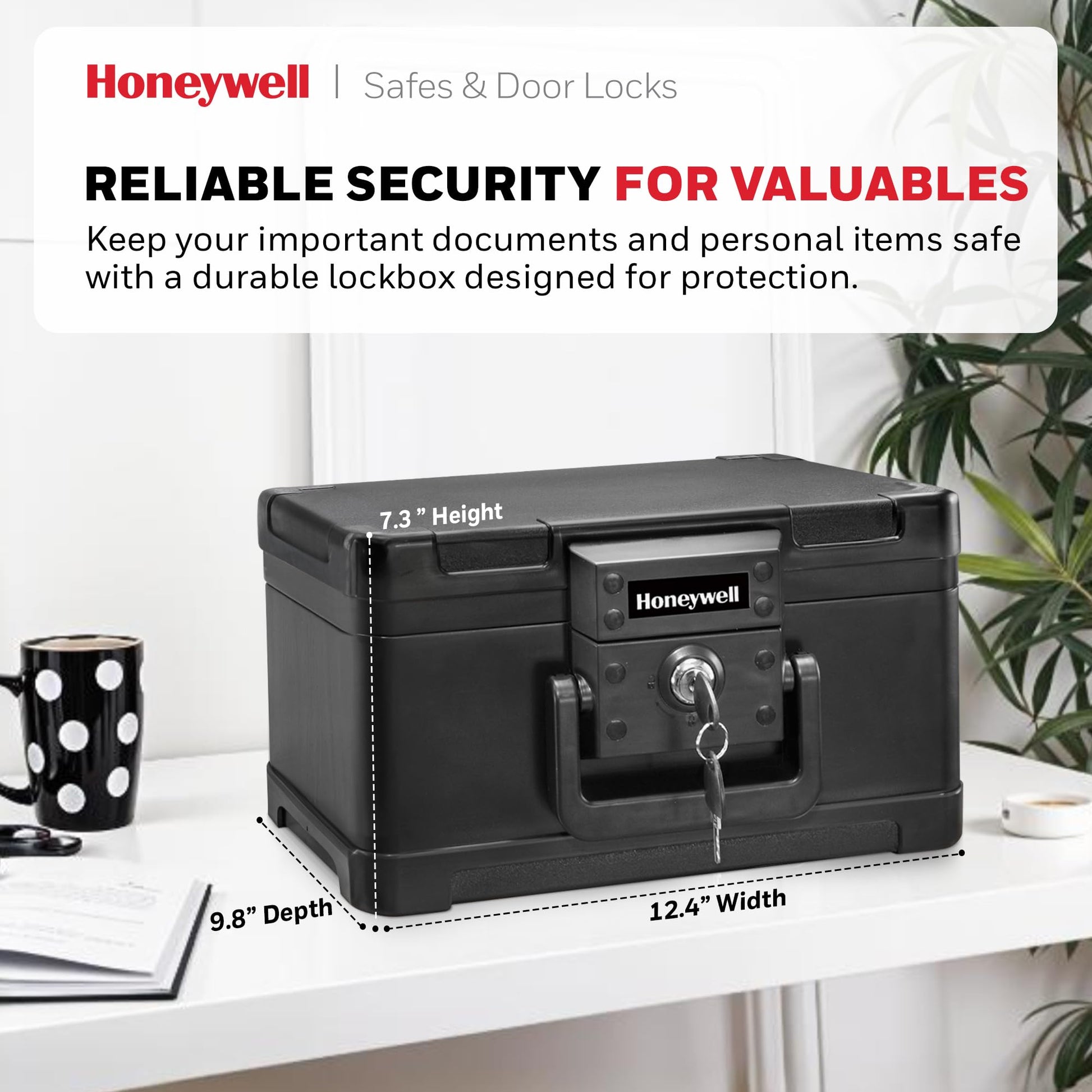Honeywell Safes & Door Locks – Caja de seguridad pequeña para el hogar – Resistente al fuego seguro para sobres #10, flash USB, plástico ABS fuerte, documento, seguro para dinero con sistema de