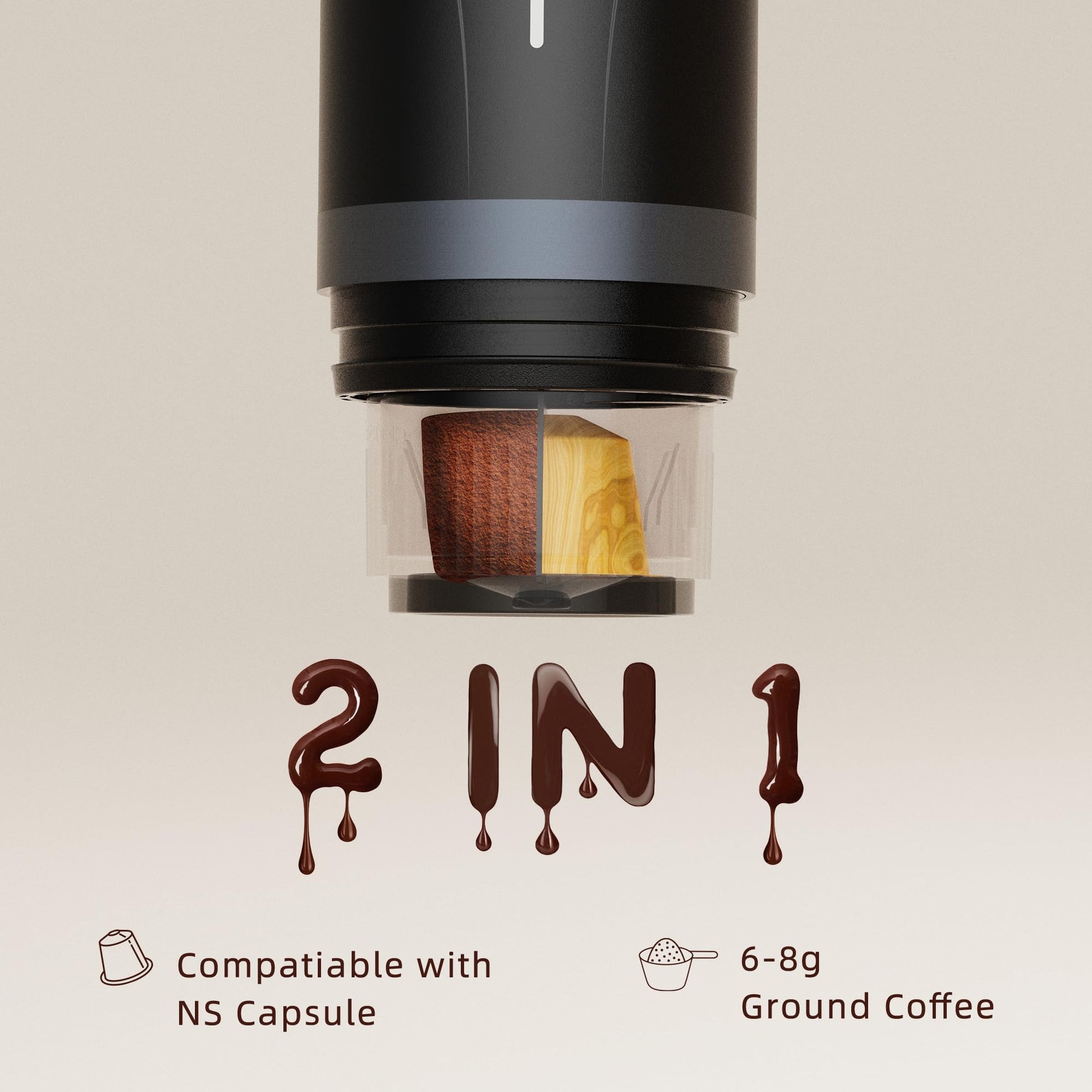 Máquina de café espresso portátil, mini máquina de café eléctrica autocalentada, presión de 20 bares compatible con cápsulas NS y molienda fina para viajes, camping, senderismo (negro)