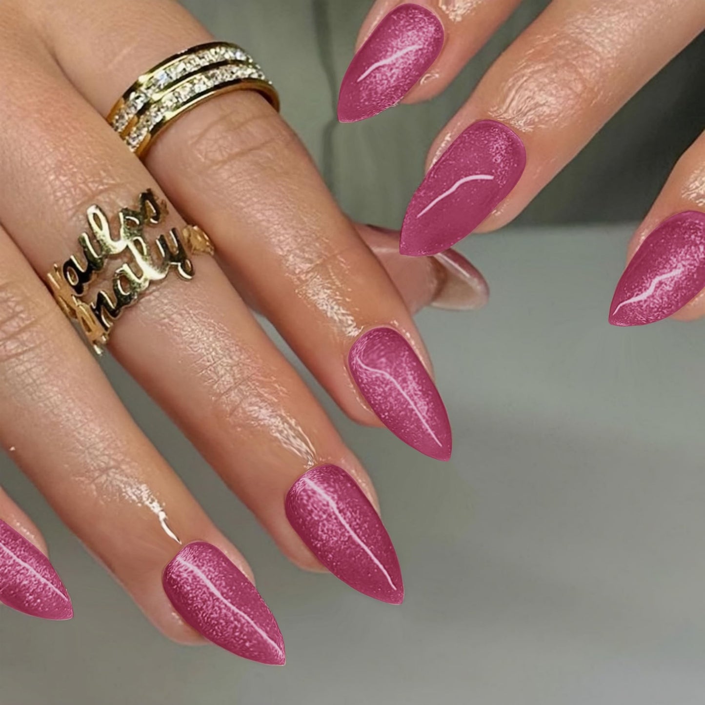 SXVME Uñas Postizas Rosa Intenso, Uñas Postizas De Neón Con Diseño De Ojo De Gato En Forma De Almendra Mediana, Uñas Postizas Cortas Con Brillantina Y Pegamento, Uñas Postizas Acrílicas Gruesas, Uñas