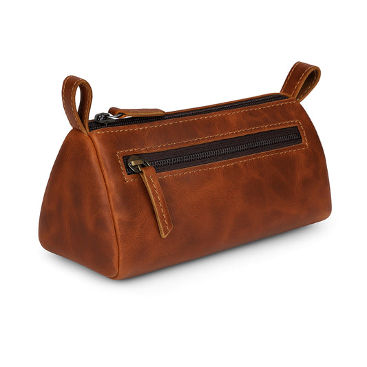TheAntiq - Bolsa de maquillaje de piel bronceada (8 x 3.5 x 3 pulgadas) - Estuche pequeño para cosméticos para bolso, estuche de maquillaje multiusos con cremallera para viajes o regalo, organizador