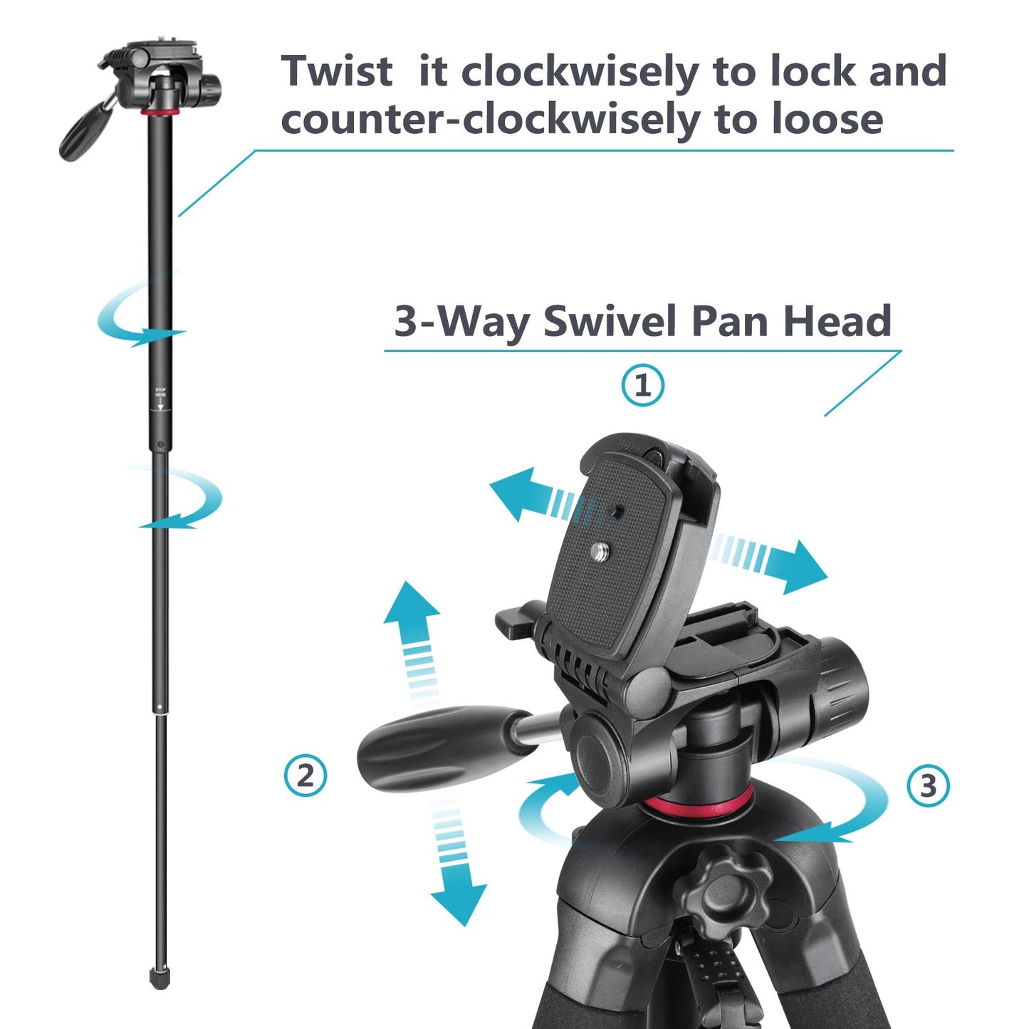 Trípode Monopié NEEWER Rojo de Aluminio con Cabezal Giratorio para Cámara DSLR y Videocámara