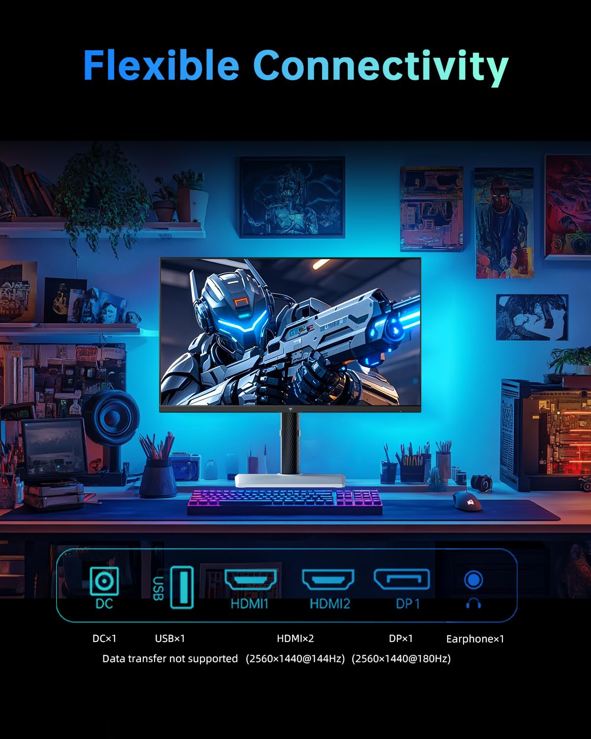 KTC Mini monitor LED para juegos de 27 pulgadas, monitor 1440P 2K, HDR1400, 180Hz, sincronización adaptativa, 148% sRGB, HDMI 2.0 x 2, DisplayPort 1.4 x 1, monitores gamer con ángulos de altura