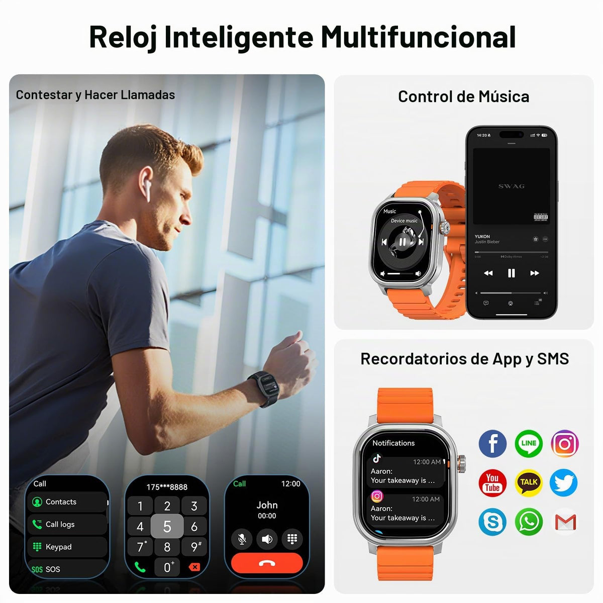 Smartwatch KOSPET Negro AMOLED Diseño Ligero 17 Días para Hombre