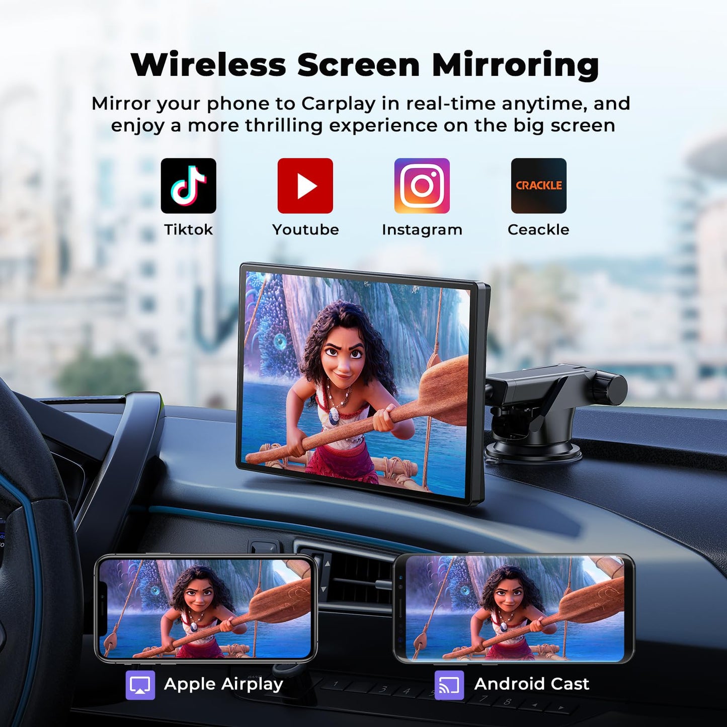 Pantalla Portátil Volam Negra CarPlay/Android Auto 9'' con Cámara de Reversa y Bluetooth Compatible con Todos los Vehículos