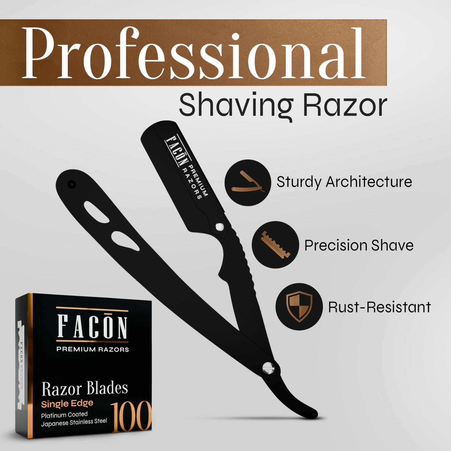 100 cuchillas + facón profesional de corte recto para peluquería