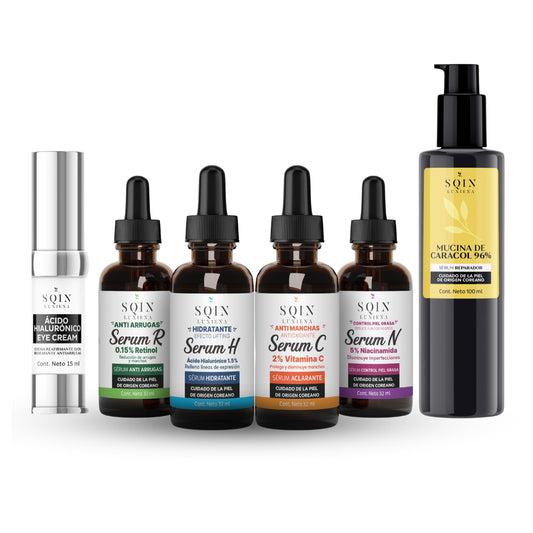 Kit de Skincare Coreano 5 Serums + Crema Contorno de Ojos: Vitamina C, Retinol, Ácido Hialurónico, Niacinamida y Baba de Caracol. Hidrata, Reduce Líneas Finas, Mejora la textura y Luminosidad. Cuidado Facial Coreano, Korean Skincare