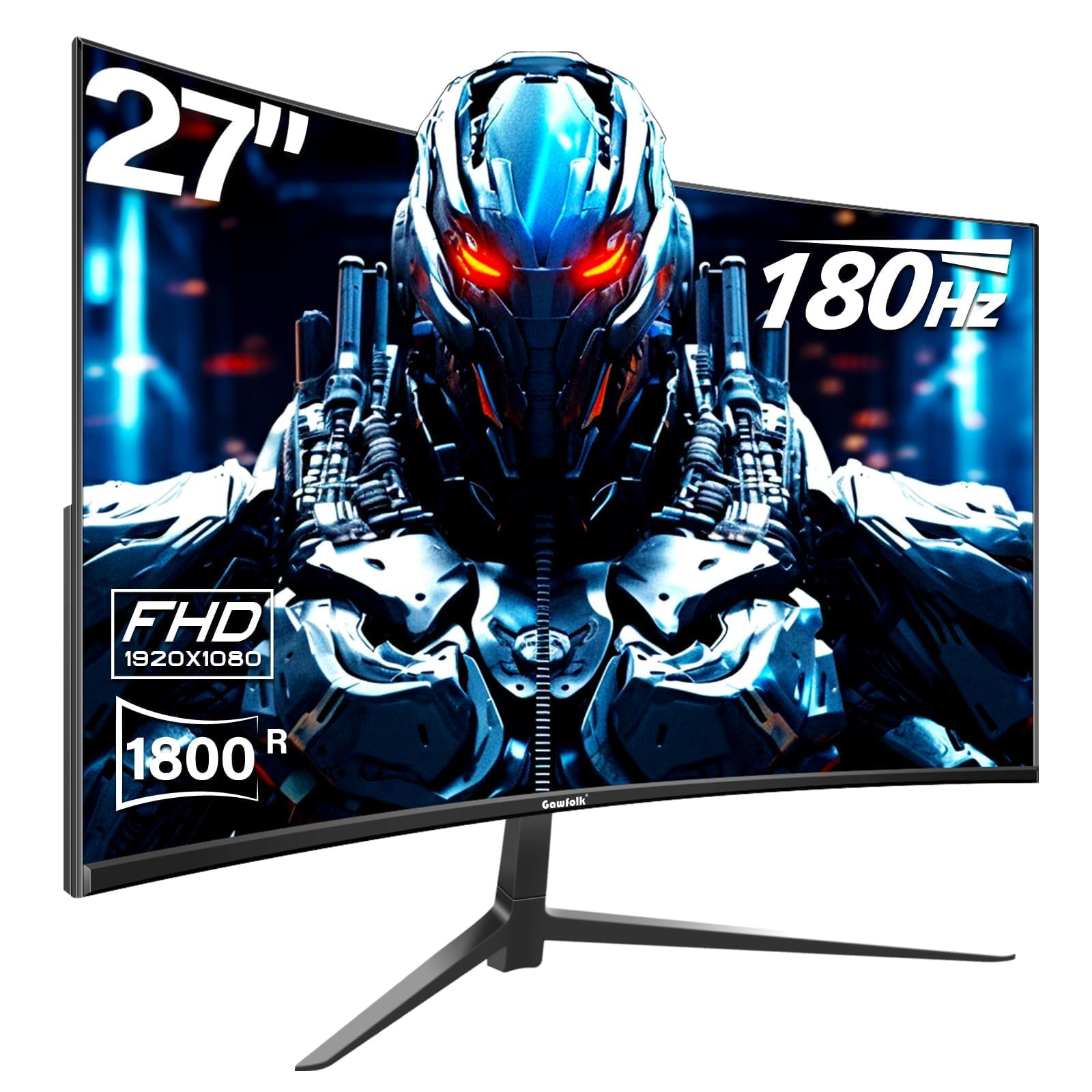 Gawfolk Monitor Gamer 27 Pulgadas Curvo 180Hz, 1800R 165Hz Curva Monitor PC Full HD 1080P, Pantalla de Computadora sin Marco con Tecnología FreeSync y Eye Care, Compatible con Puerto VESA, DP, HDMI