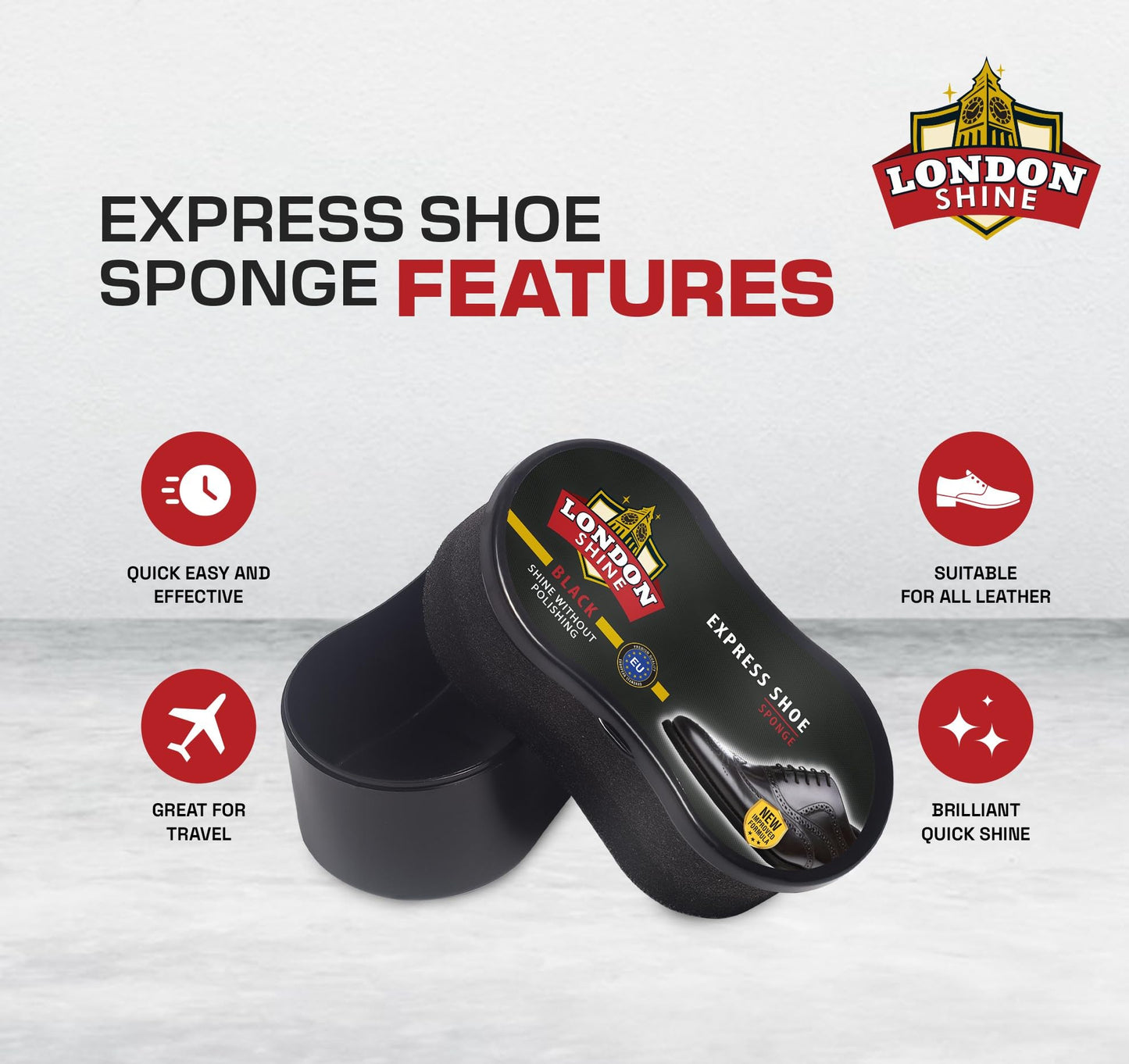 Express Shoe Shine Sponge | Instant Shoe Shiner | Cuidado de zapatos de piel, botas y accesorios de piel | Producto de cuidado de piel de primera calidad. Brillo de zapatos sin pulir., Negro -, 60
