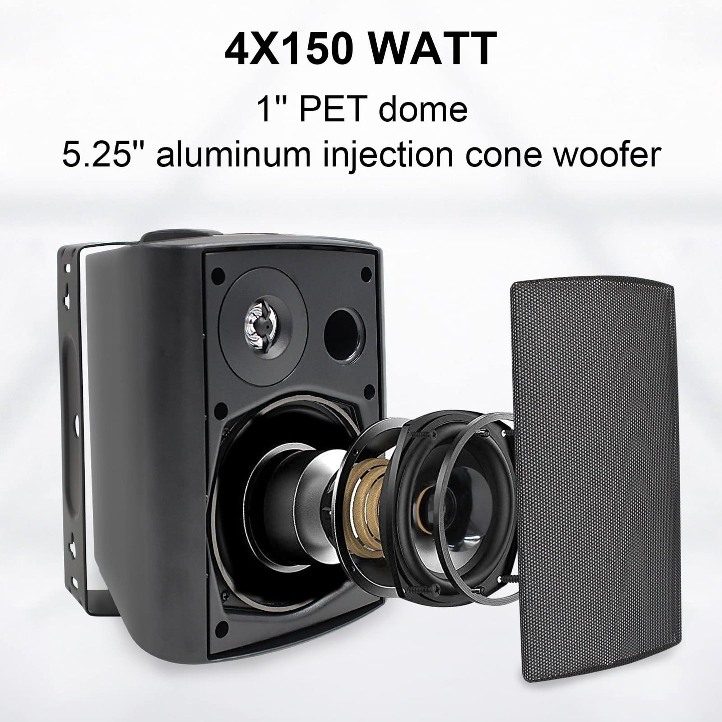 STUDIOFINIX Altavoces de 5.25 Pulgadas, 600 vatios para Interiores y Exteriores, con cúpula estéreo Superior,Compatible con Bluetooth (4 Altavoces)