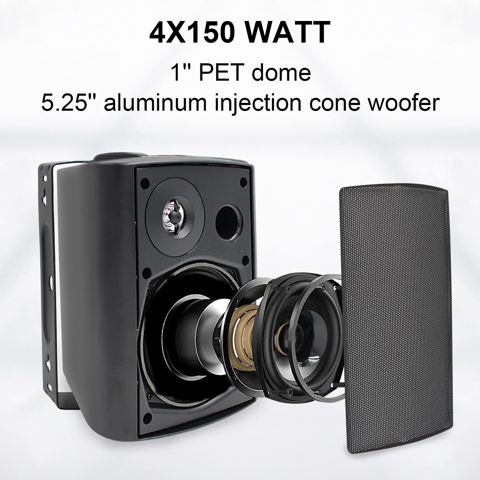 STUDIOFINIX Altavoces de 5.25 Pulgadas, 600 vatios para Interiores y Exteriores, con cúpula estéreo Superior,Compatible con Bluetooth (4 Altavoces)