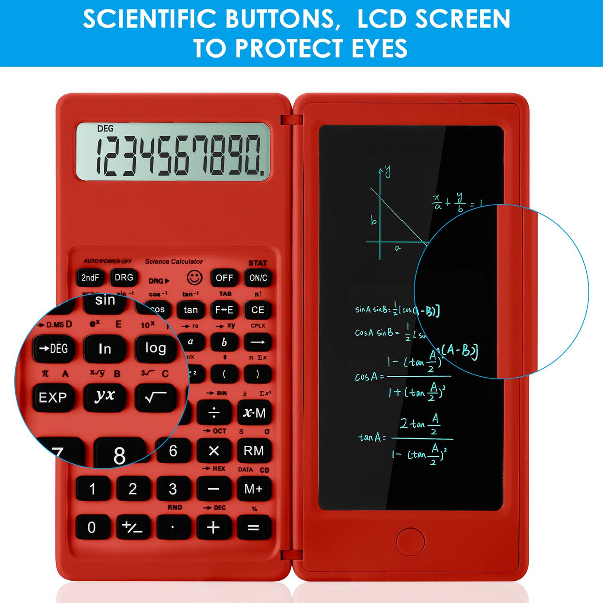Calculadora Científica iPepul Roja con Bloc de Notas y Pantalla Grande para Estudiantes