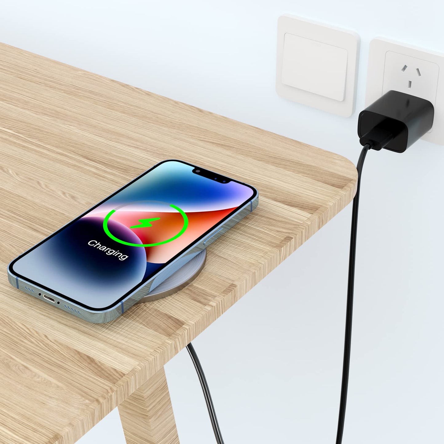 Cargador Inalámbrico Rápido, 15W Desk Wireless Charger Pad con Indicador Autoadaptativo Base Carga Inalambrica para iPhone 15/14/13/12/11/, AirPods/Samsung/Huawei/XiaoMi (No Adaptador de AC)