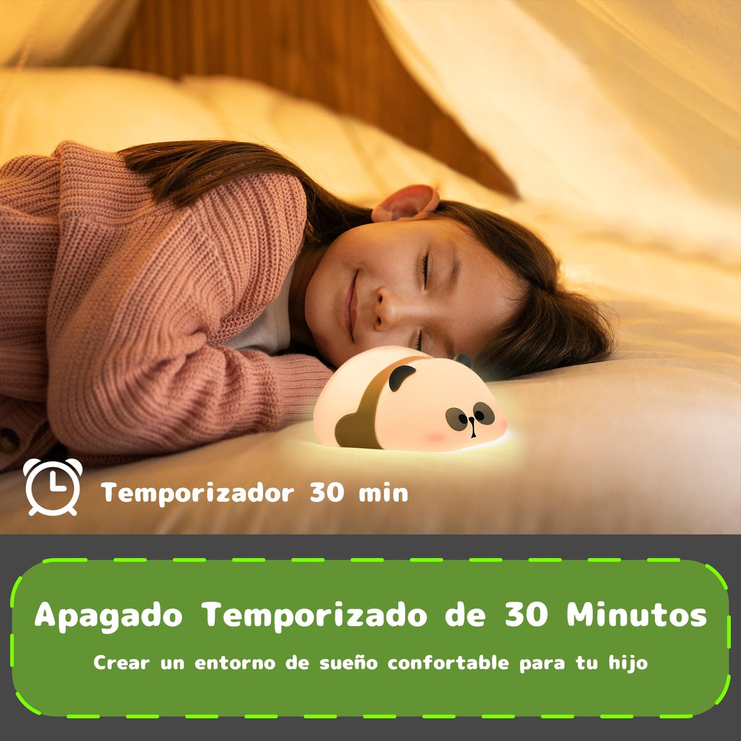 KUAEAY Luz de Noche de Pan-da para Bebé, Silicona Luz Nocturna Infantil, Lampara USB Recargable Portatil para Niños Habitación,3 Regulación, Linda Luz Nocturna para Dormir Lactancia, Decoración