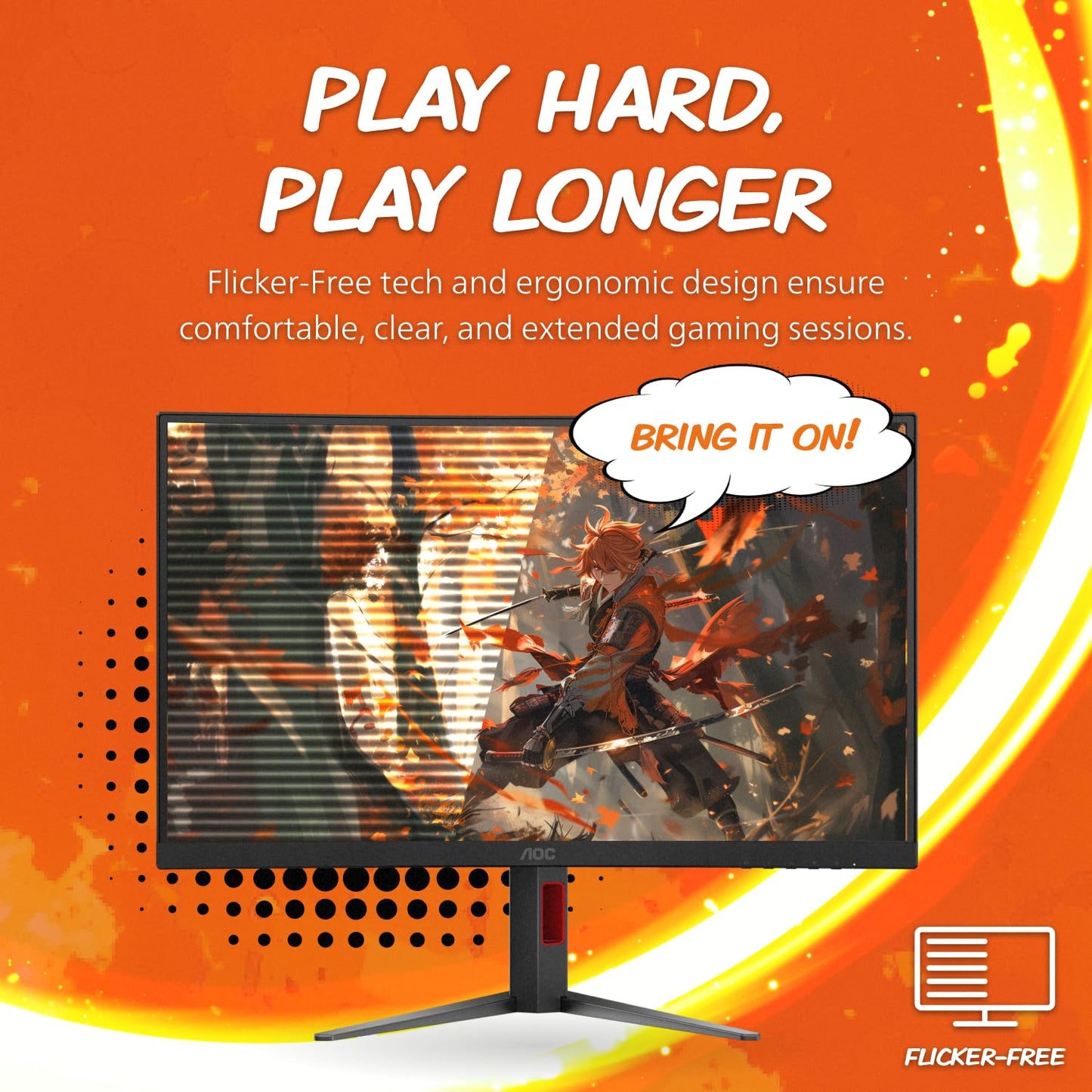 AOC CQ27G4ZH - Monitor curvado para juegos de 27 pulgadas, QHD 2K 2560 x 1440, 1500R VA, 300Hz 0.3ms, HDMI x2, DP x1, soporte ajustable en altura, compatible con interruptor Xbox PS5, 3 años de punto