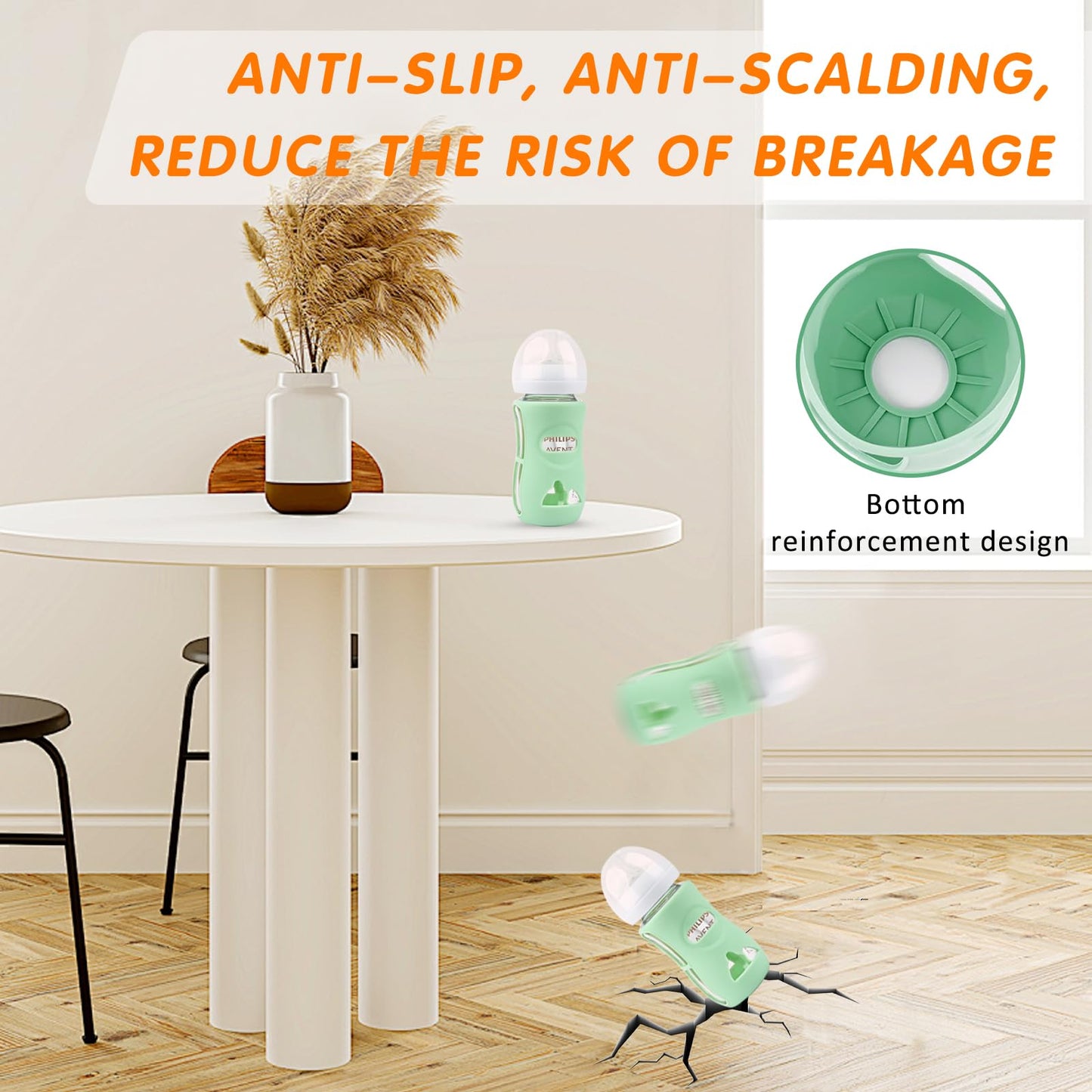 Fundas de silicona para biberón de vidrio natural Avent, paquete de 6 botellas, fundas de botella a prueba de roturas, soporte antiflujo, compatible con biberón de 4 onzas y 8 onzas, sin BPA