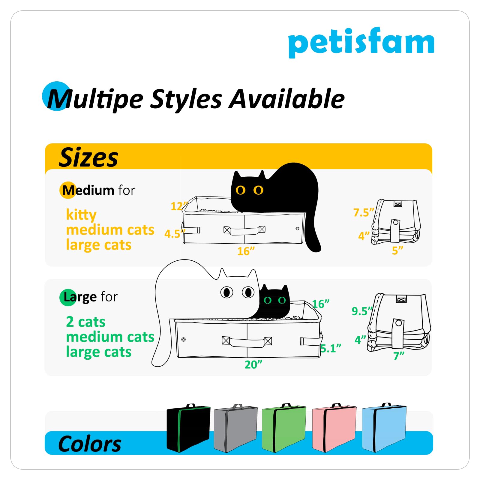 Caja de arena portátil para gatos para un fácil viaje con gatos medianos, grandes o múltiples, fácil de llevar, resistente, plegable para un fácil almacenamiento