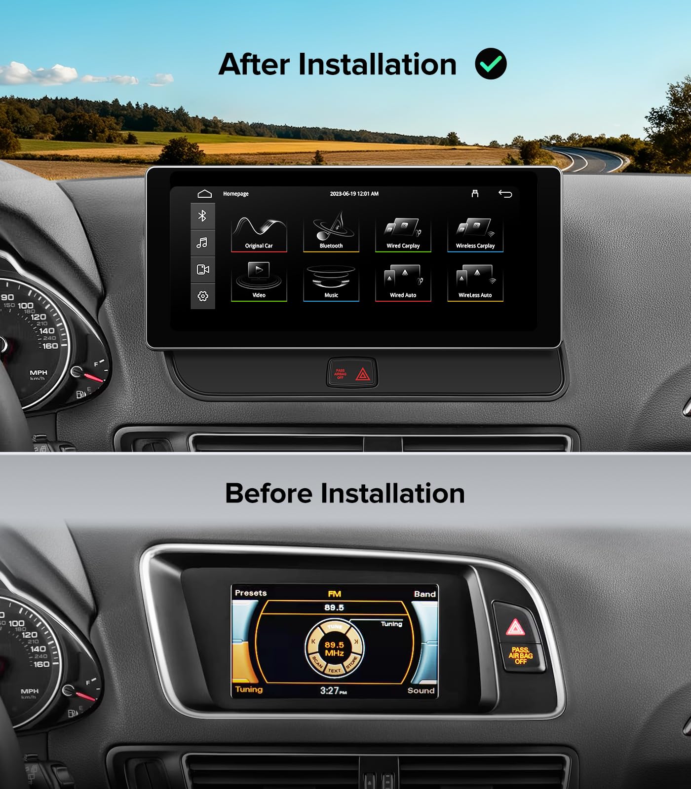 Estéreo inalámbrico CarPlay de 10.25 pulgadas para Audi Q5 SQ5 2009-2017 con sistema Audi Concert & Symphony (3GMMI) | visualización táctil HD | Dual OS (OEM+Linux) Radio de coche USB Reproducción de