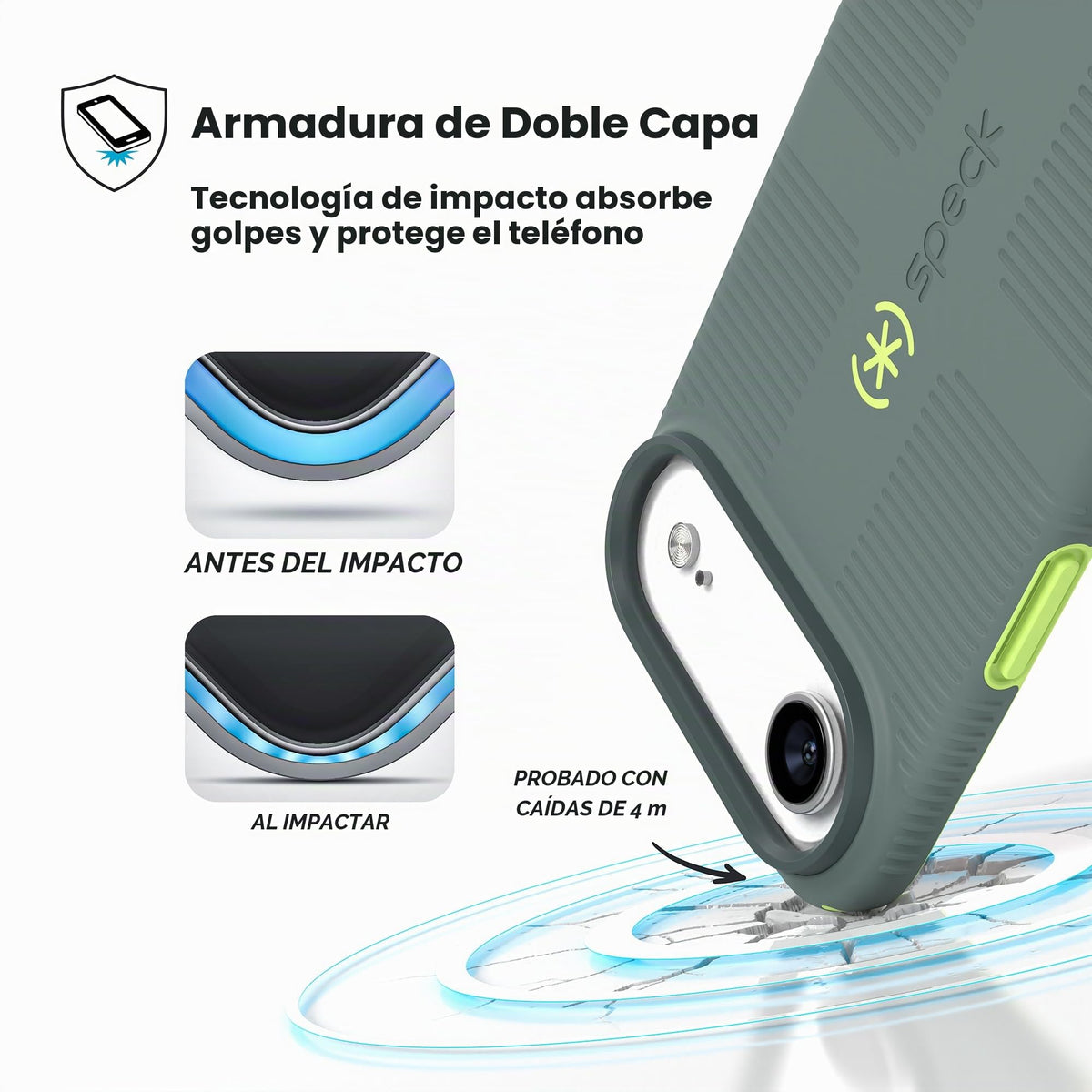 Funda para iPhone 17 Speck CANDYSHELL Neo Drab Glow Green con Agarre Delgado y Protección contra Caídas Compatible con MagSafe