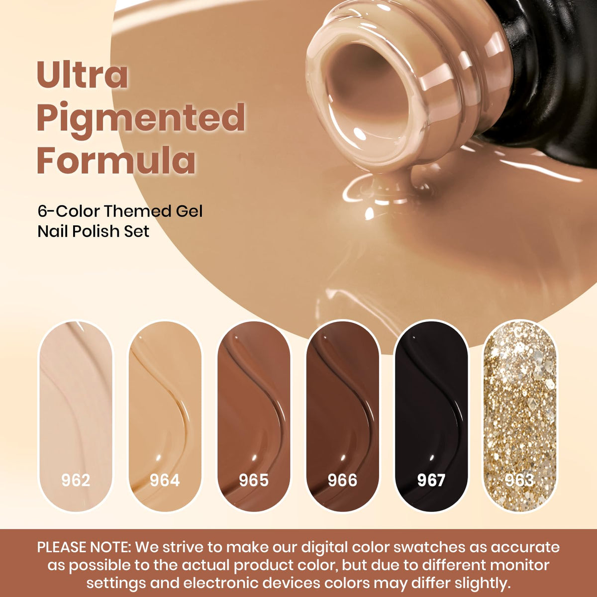 Beetles Gel Polish Nude Marrón, Set de 6 Colores con Glitter UV LED Pro