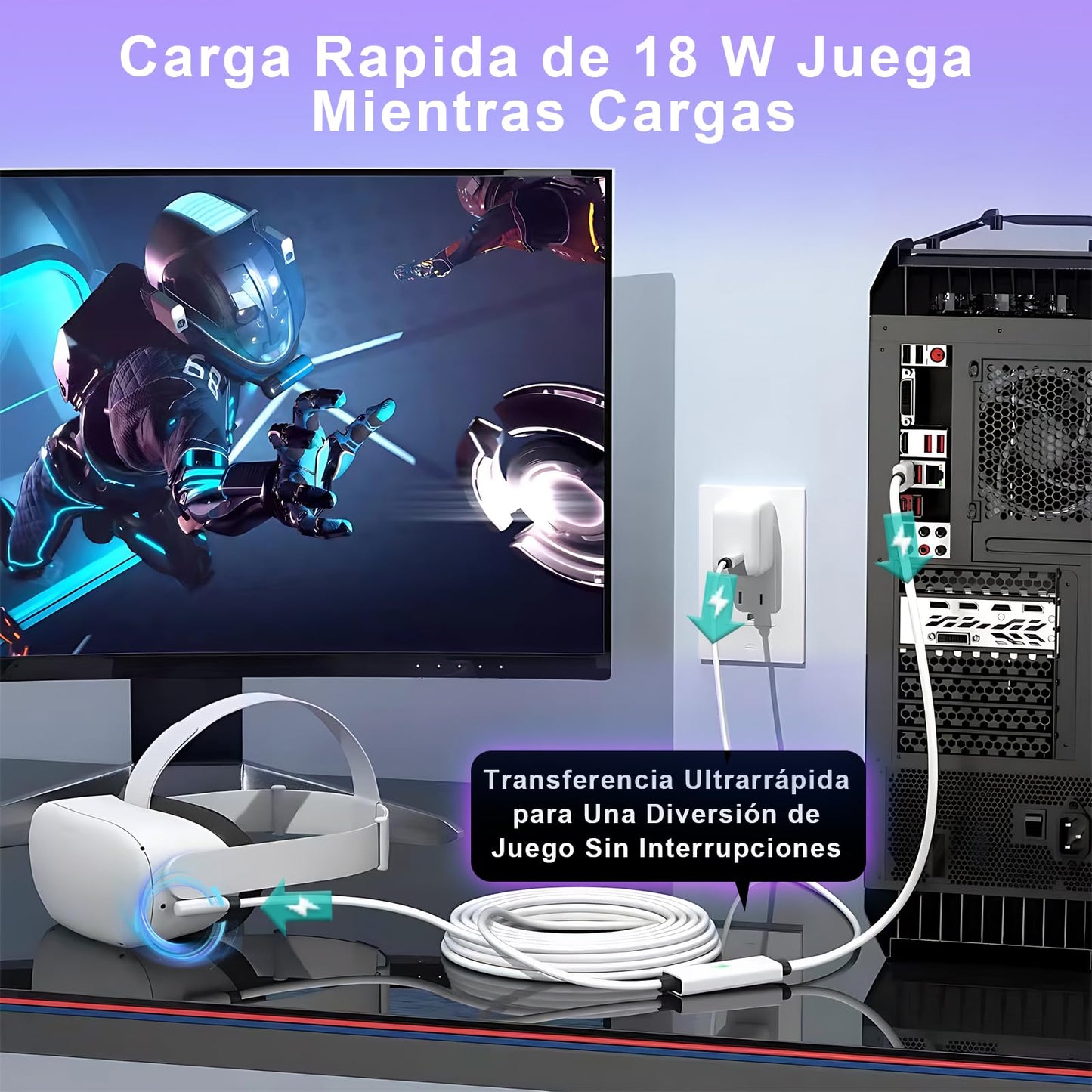 HGFBSFAA Cable de Enlace de Compatible con Meta Oculus Quest 2 Pico Accesorios y Juegos de PC Steam VR, Cable de Transferencia 5 Gbps USB 3.0 Tipo C, Puerto de Carga USB C para Auriculares VR, 5M