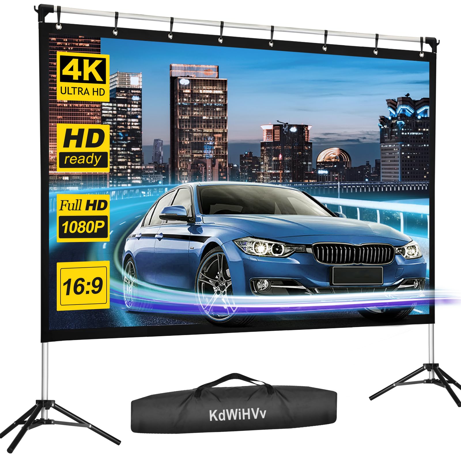 KdWiHVv - visualización de proyector portátil de 120 Pulgadas para Interiores y Exteriores, visualización de proyector 16:9 HD 4K sin Arrugas, visualización de película Ligera con Bolsa de Transporte