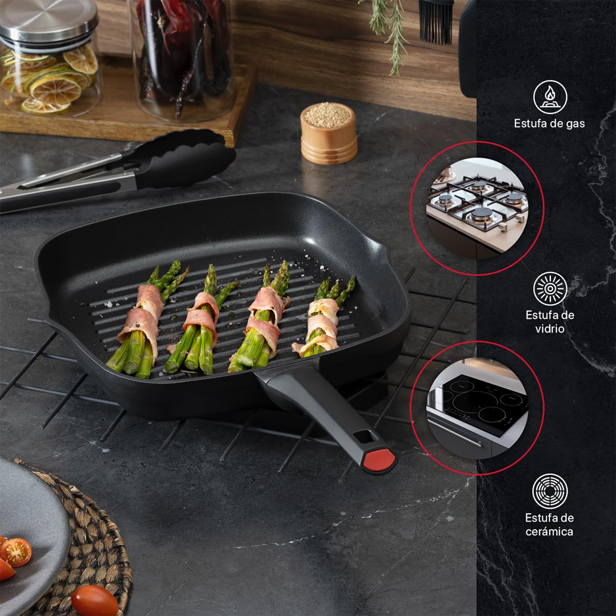 Sartén de Aluminio Cookify Negro con Revestimiento Antiadherente de Grill 28 cm