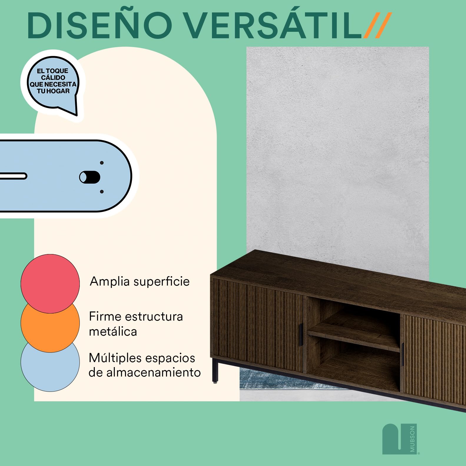 Mueble para TV MUBSON Gris 150x40 cm con 4 Compartimientos para Consolas o Bocinas