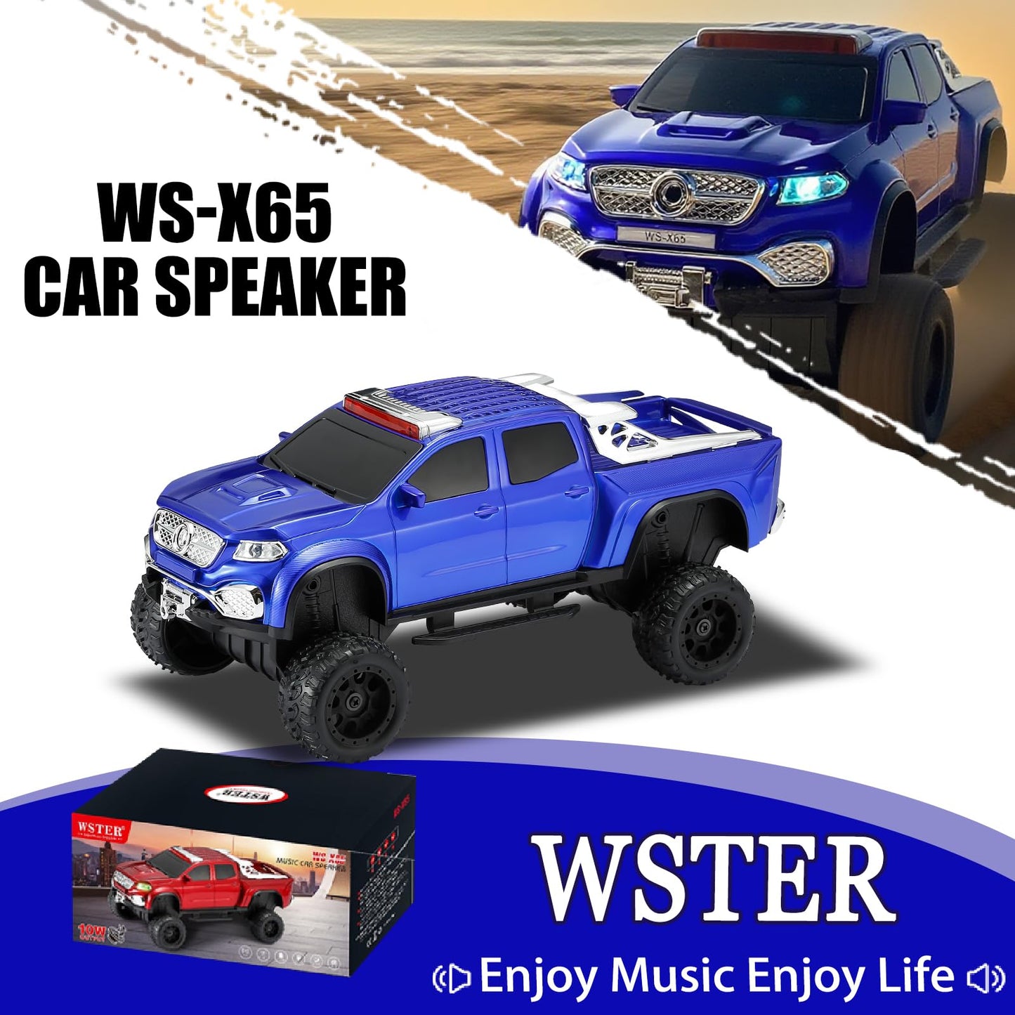 WSTER WS-X65 - Altavoz Bluetooth para camioneta todoterreno, color azul