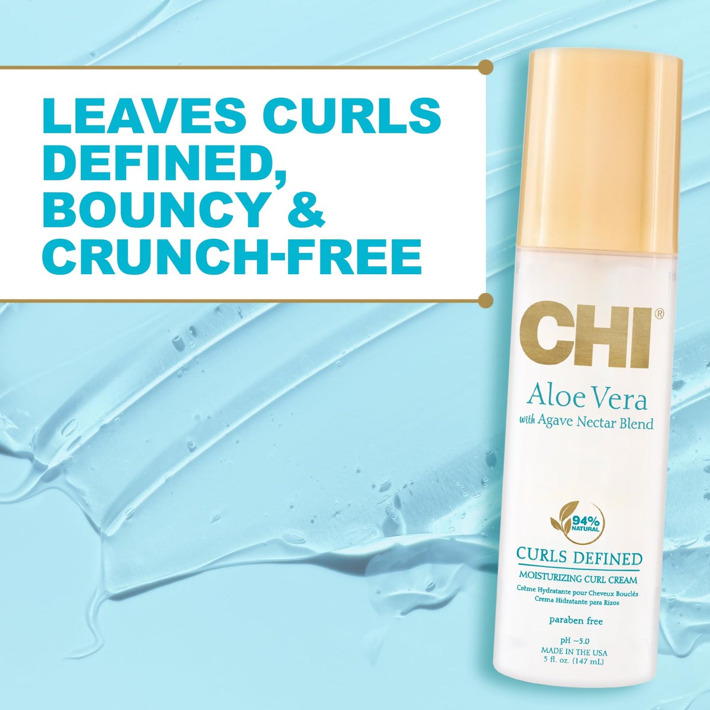 CHI Gel de control de aloe vera, 94% natural, sulfato, parabeno y gluten, 5 onzas, 5 onzas