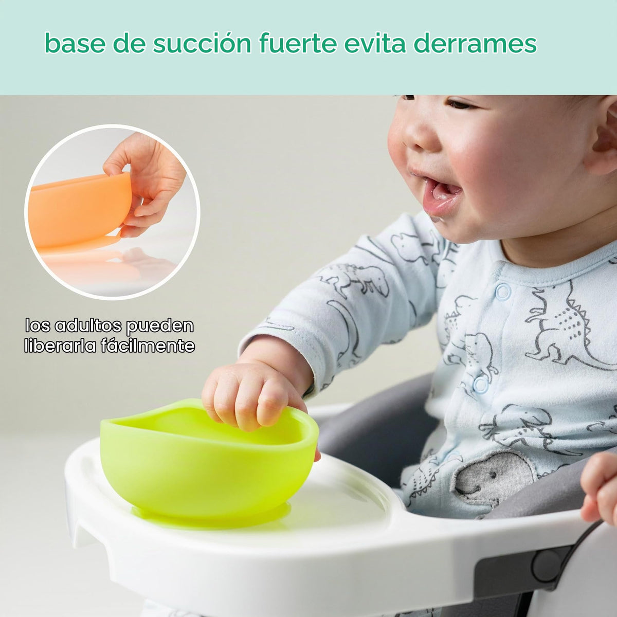 Olababy - tazón de succión 100% silicona con tapa para alimentación no empotrado, esencial para la primera etapa de autoalimentación para niños pequeños y niños, alimentador de aperitivos con destete