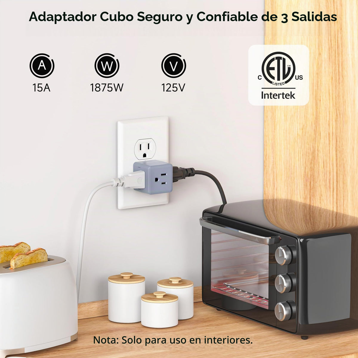 Adaptadores Power Cube Cable Matters Gris Paquete de 3 Salidas con Conexión a Tierra