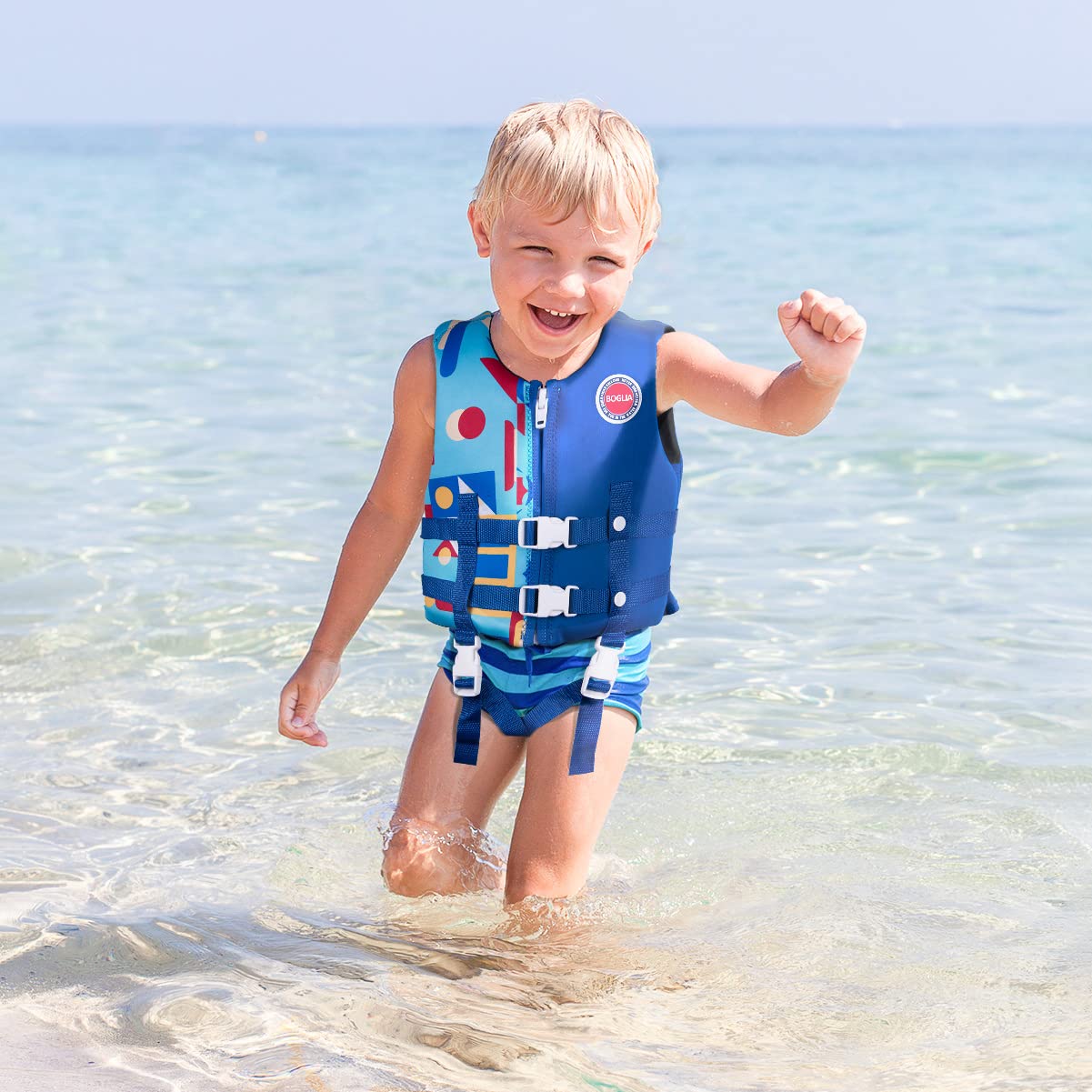 Boglia - Chaleco de natación para niños y niñas, traje de baño flotante con correa de seguridad ajustable para niños de 2 a 9 años/22 a 50 libras