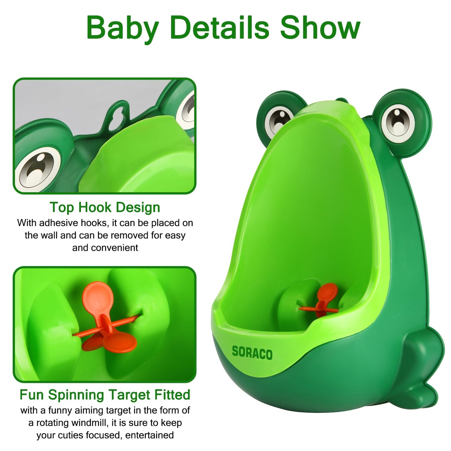 Soraco Frog Potty Training Urinal for Toddler Boys Toilet with Aiming Target-Green