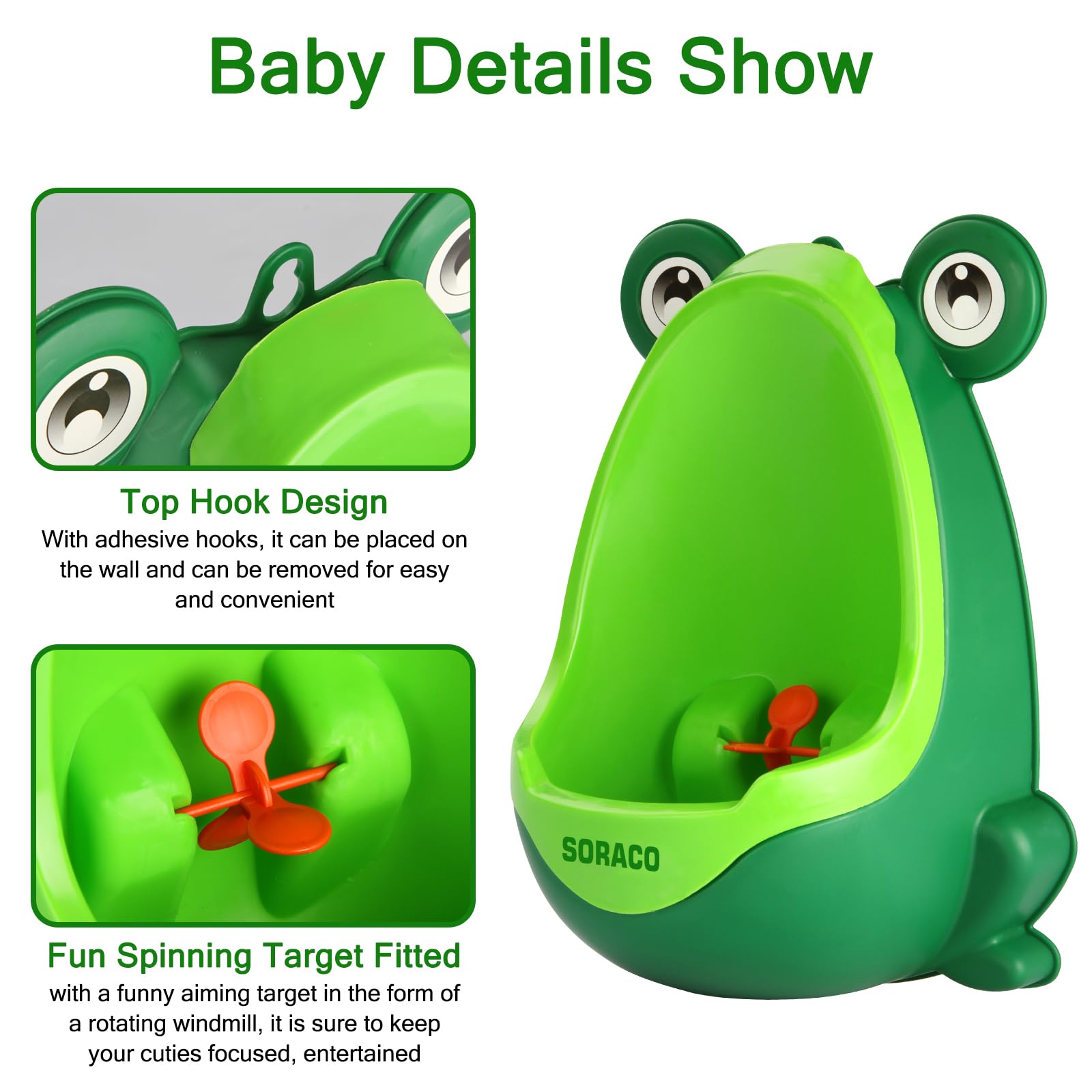 Soraco Frog Potty Training Urinal for Toddler Boys Toilet with Aiming Target-Green