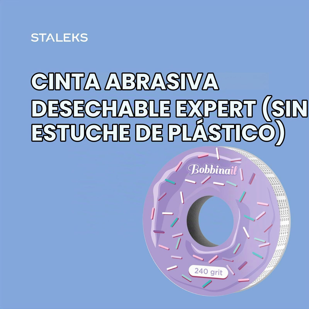 STALEKS Pro Bobbinail - Lima desechable, color blanco, autoadhesiva, rollo Expert, para dispensador de limas de donut, grano 240, 6 m