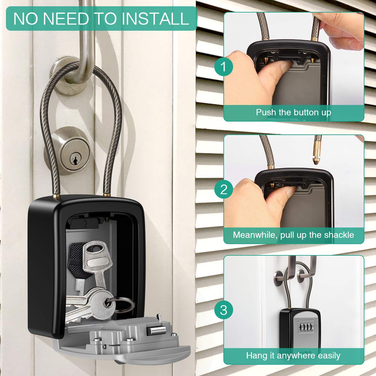 Caja de Cerradura de Combinación ORIA Acero Inoxidable con Cadena Extraíble para Uso en Interiores y Exteriores