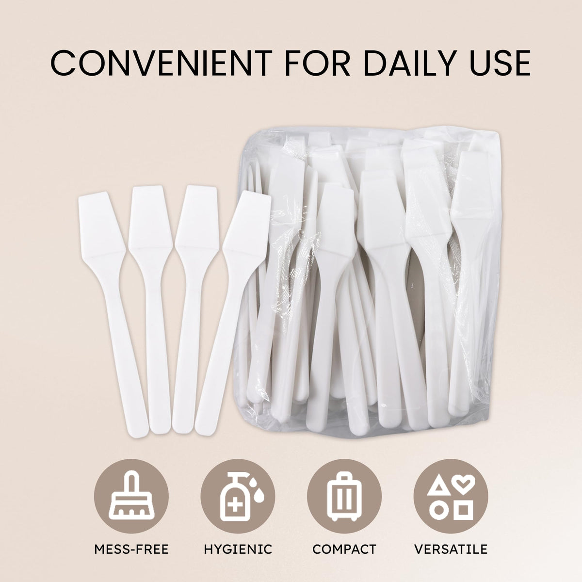 PANA - 200 espátulas desechables de plástico de 2.5 pulgadas, para el cuidado de la piel, para crema facial, espátulas (blanco, 200 piezas en una caja)
