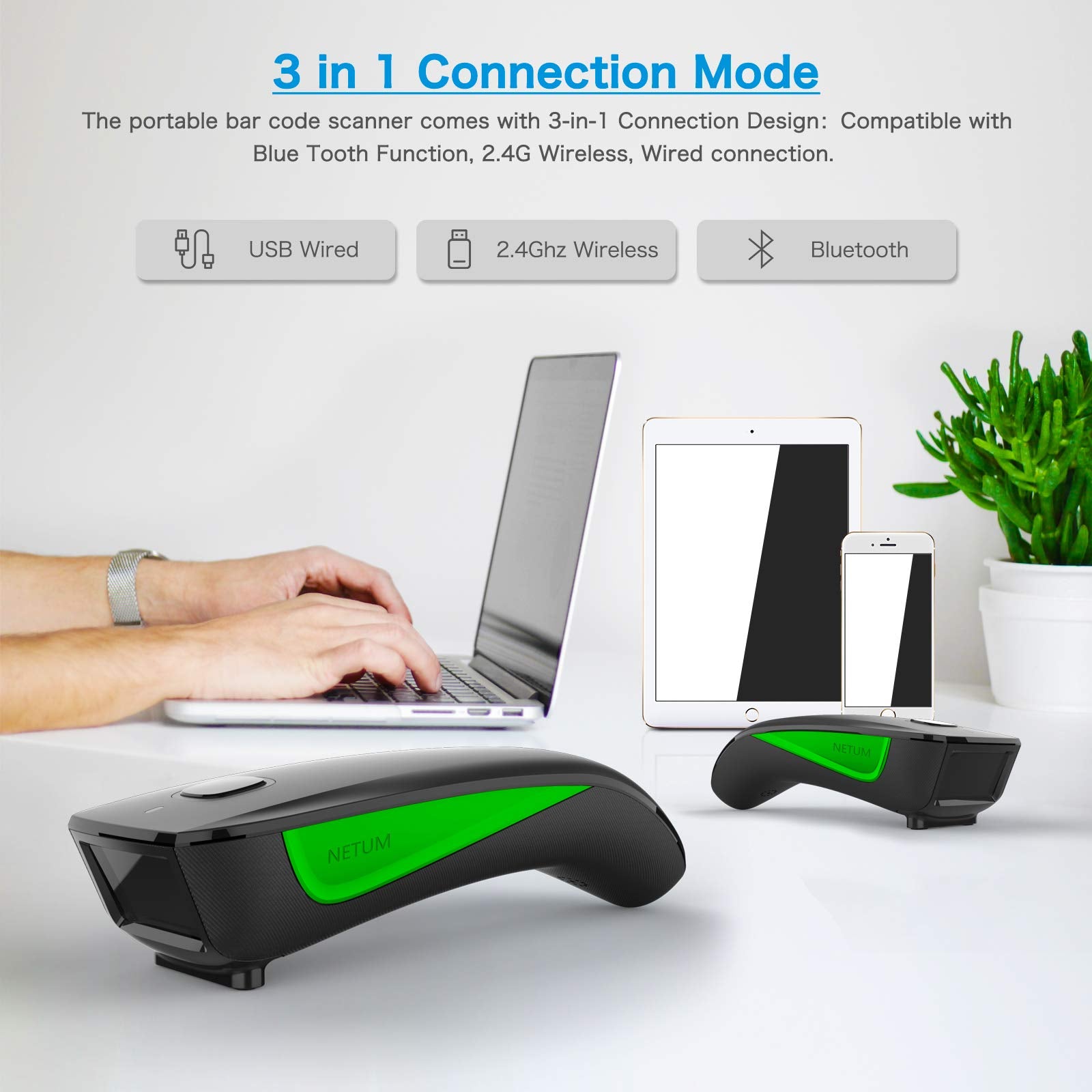 NETUM - Mini escáner de código de barras 1D con Bluetooth, 3 en 1, portátil, automático, USB, inalámbrico, CCD, escaneado de código de barras, compatible con escaneado de visualización, para tabletas,