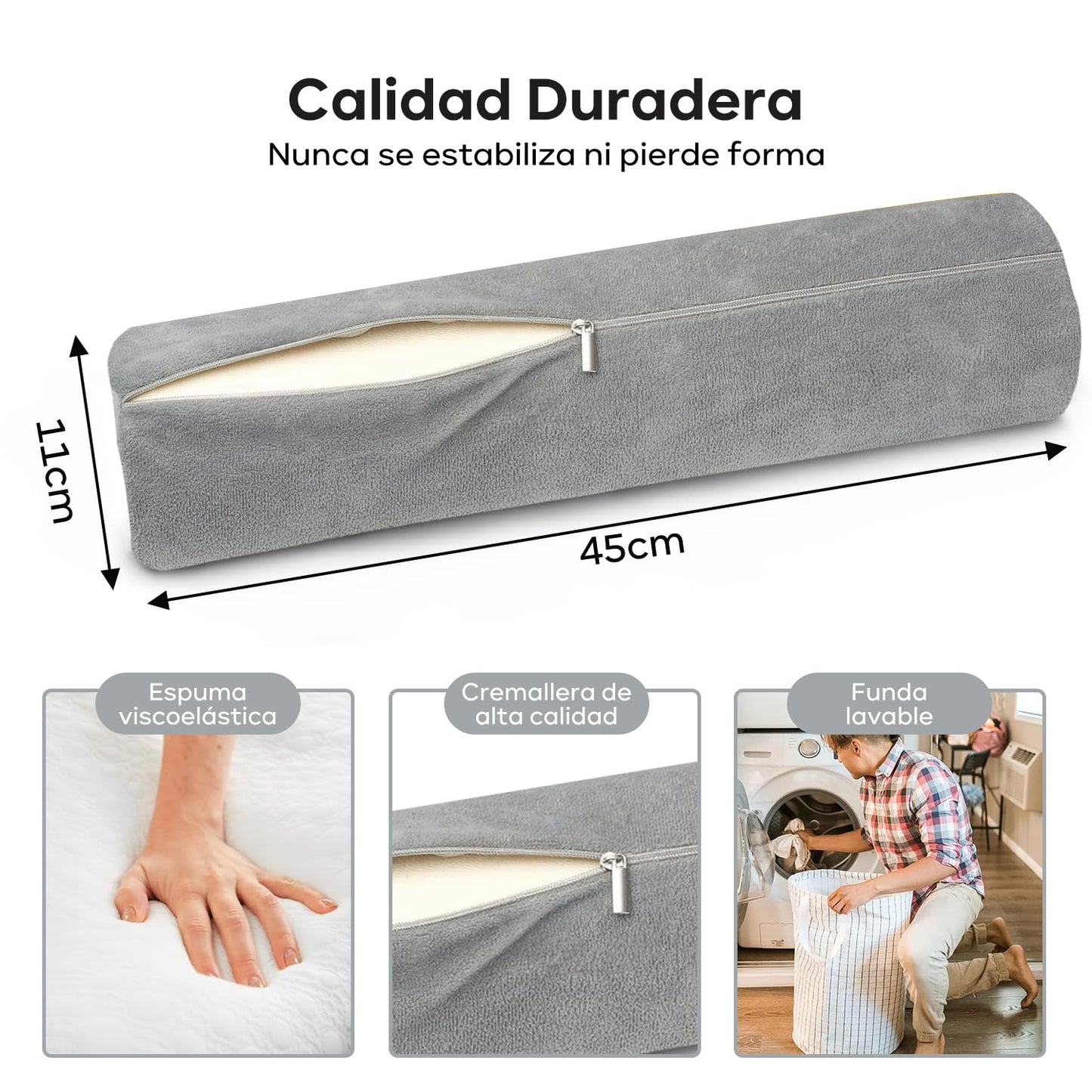 KAMYSEN Almohada Cuello Dormir, Almohada Cuello Espuma con Memoria Lavable, Alivio Dolor Cuello, Almohada Cilíndrica Multifuncional, Almohada Bolster para Cama, Piernas, Espalda y Yoga