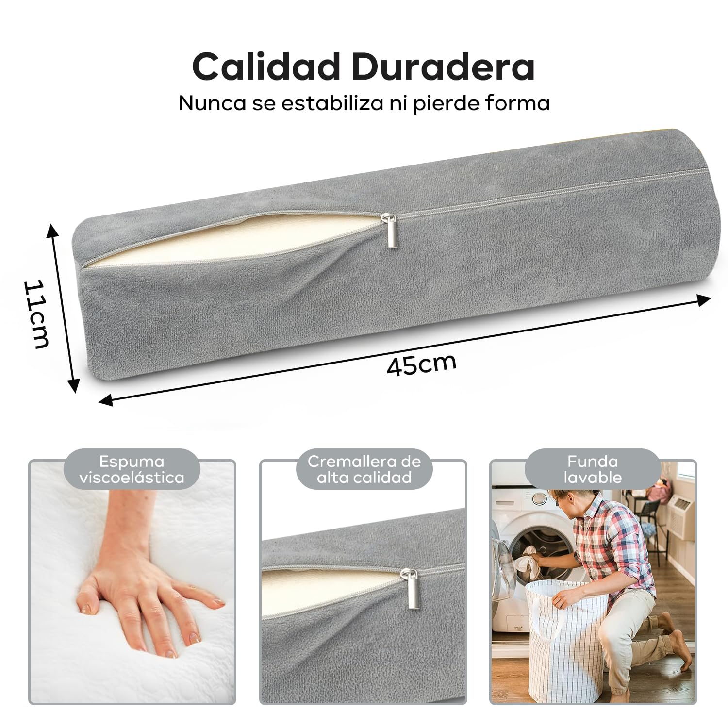 KAMYSEN Almohada Cuello Dormir, Almohada Cuello Espuma con Memoria Lavable, Alivio Dolor Cuello, Almohada Cilíndrica Multifuncional, Almohada Bolster para Cama, Piernas, Espalda y Yoga